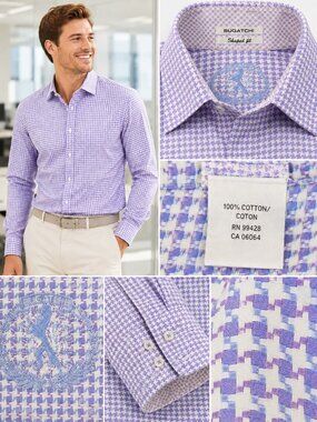Bugatchi Men’s Dress Shirt Geometric Purple Blue 100% Cotton Size - M